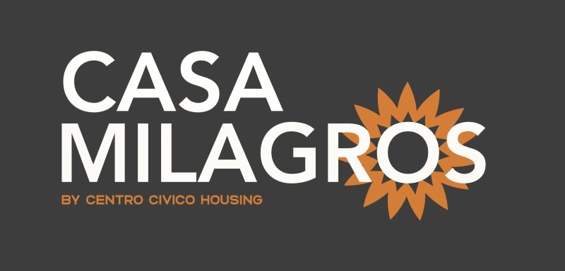 A graphic with the text "CASA MILAGROS" and a logo by Centro Civico Housing.